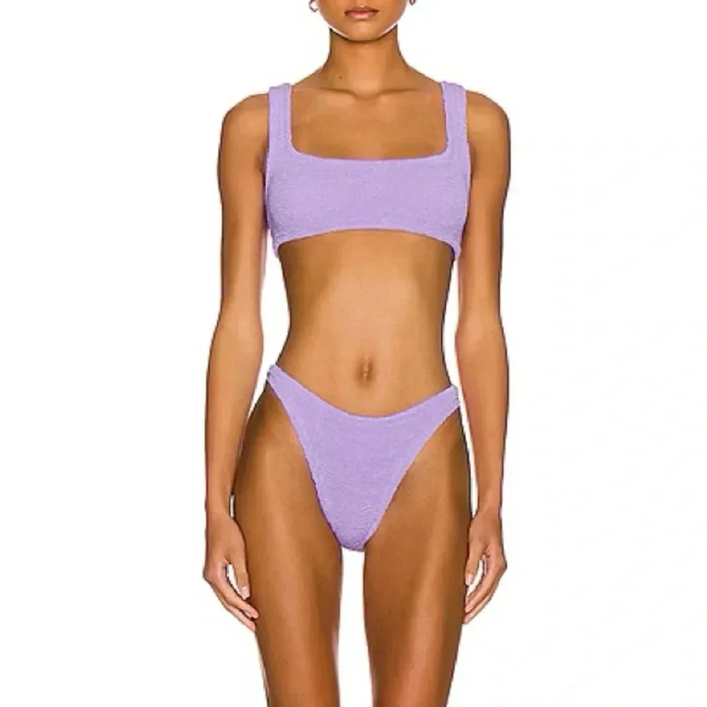 Hunza G Bikini Set Xandra Lilac Purple Swimwear Swimsuit Crinkle One Size